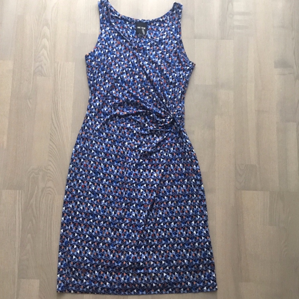 Nic+ZOE Blue Geometric Print Soft Comfy Jersey Dress with Mesh Lining